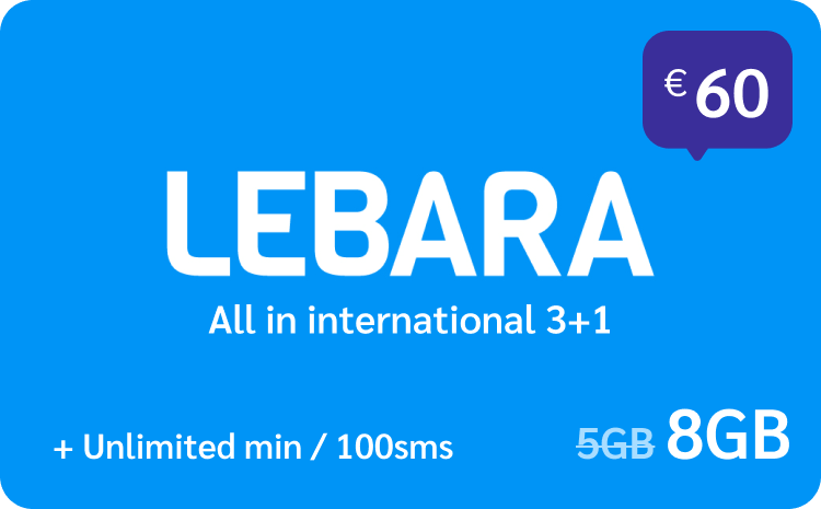 Lebara All in INT €20 (3 + 1 gratis)