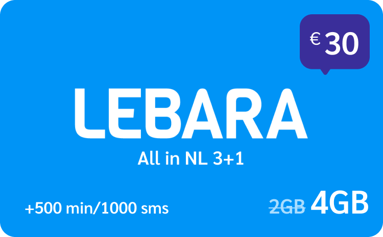 Lebara All in NL €10 (3 + 1 gratis)