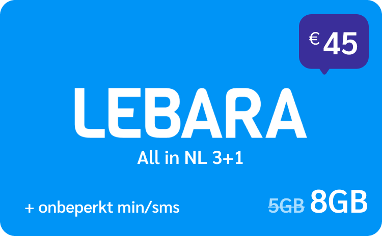 Lebara All in NL €15 (3 + 1 gratis)